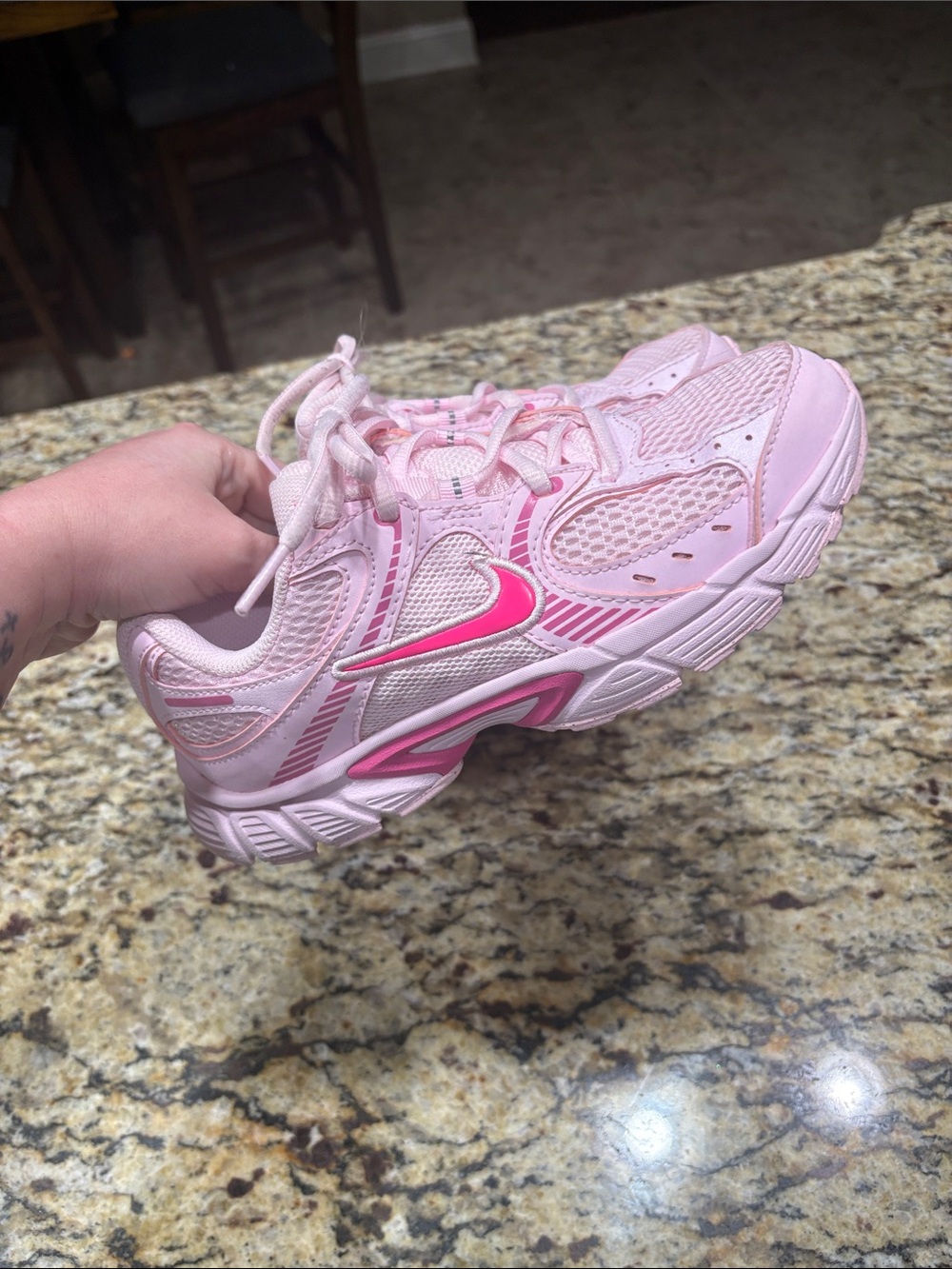 Nike Women's Pink Mesh Athletic Sneakers with Hot-Pink Swoosh